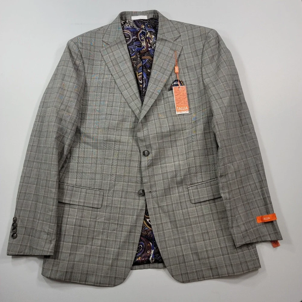 Tallia Slim-Fit Wool‎ Suit Mens 44L 2 Piece Pants 40x32 Cream Brown $600 NEW